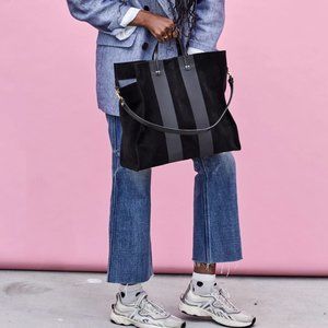 Clare V simple tote bag navy with black stripe